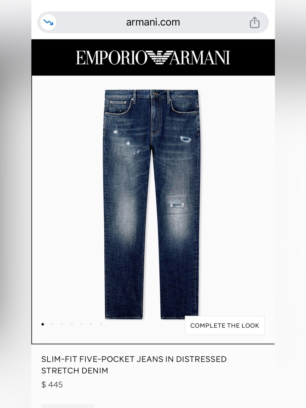 NWT: Emporio Armani Slim Straight 5 Pocket Jeans, Dark Blue, sz. 26 ($445)